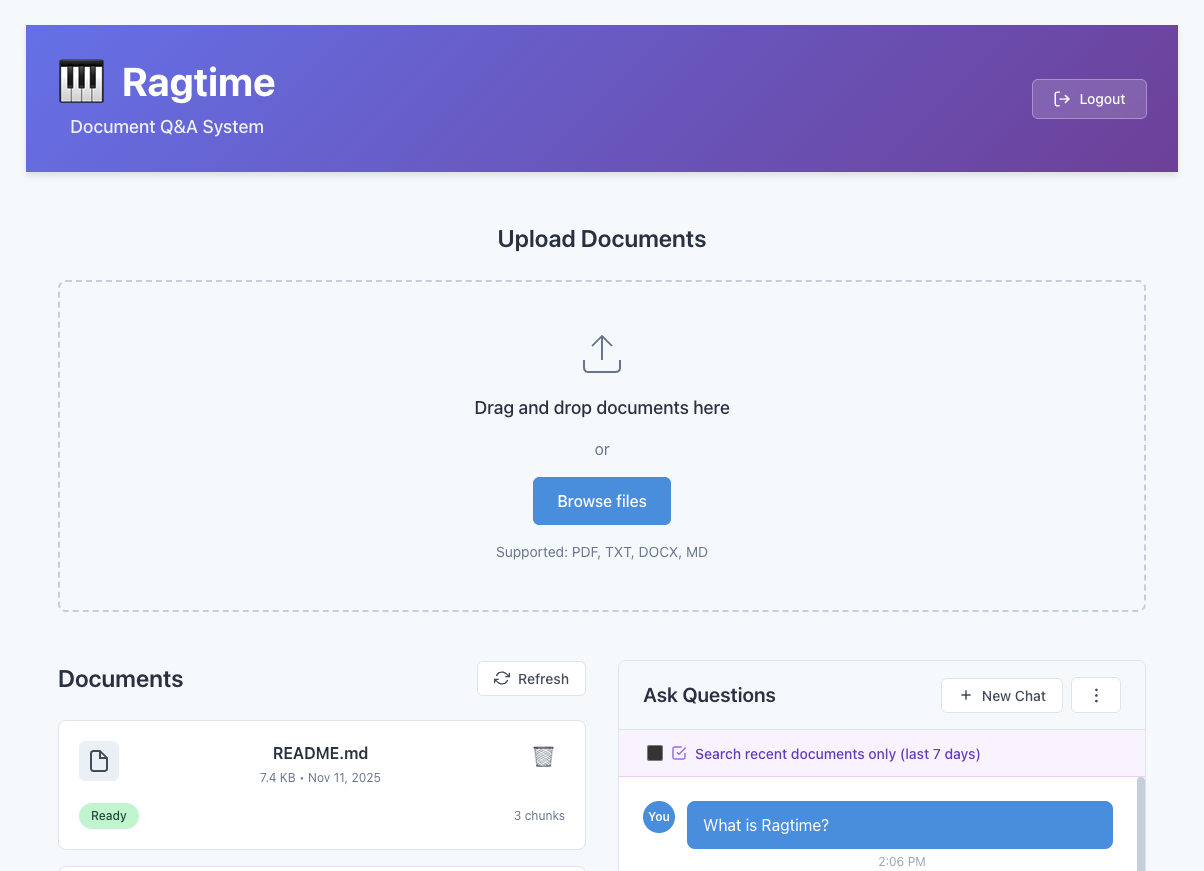 Ragtime - Document Q&A System screenshot